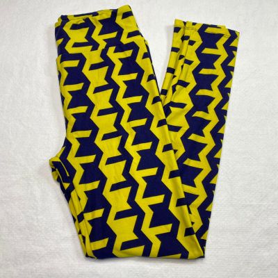 Lula Roe Womens Leggings One Size sz 2-10 Yellow Navy Geometric Soft Stretch NEW