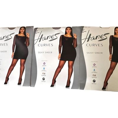 3~Hanes CURVES Control Top Sheer Pantyhose Wicking Silky Plus Size **1X/2X NUDE*