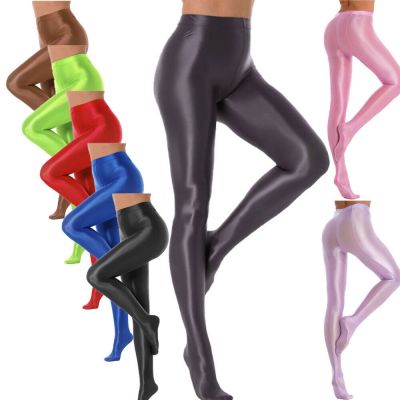 Womens Shiny Oil Footed Pantyhose Long Fitness Workout Sports Tights Yoga Pants