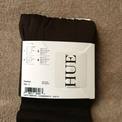 Hue size 3 Espresso Ultimate Opaque Control Top 70 Denier Tights Style 3271 NWT