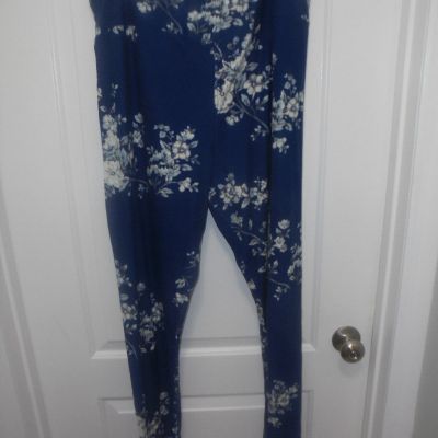 LuLaRoe Womens Blue Multi Color Floral Elastic Waist Leggings Size TC2 18+