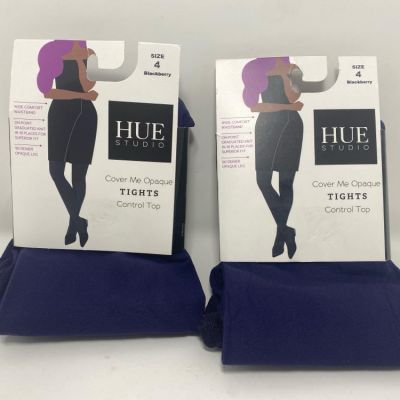 (2 Pack)Hue Studio Women's 90D Opaque Control Top Tights-Blackberry (Size 4)