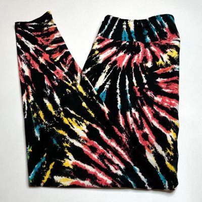 NEW LuLaRoe TC2 Leggings Tie Dye BLACK RAINBOW Diva Hippie COLORFUL Spiral Line