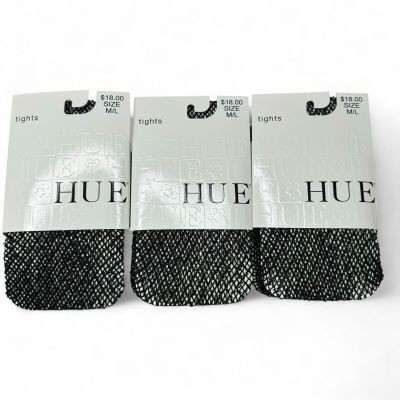 HUE Womens Wool Boucle Net Tights Size M / L Black 3 Pairs Nylon Wool Blend NEW