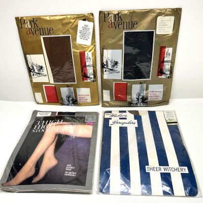 VINTAGE THIGH HIGH STOCKINGS HOSIERY BLACK TAUPE BEIGE  LOT OF 4 SIZE 8.5-11