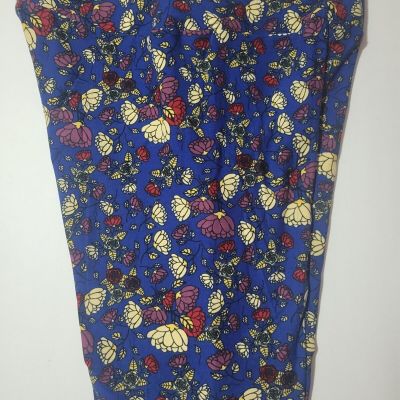 NWOT Lularoe TC Blue w/Mauve, Red, Yellow Flowers  Leggings (#L81)