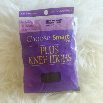 Choose Smart Jet Black Sheer Toe Plus Knee Highs 50137