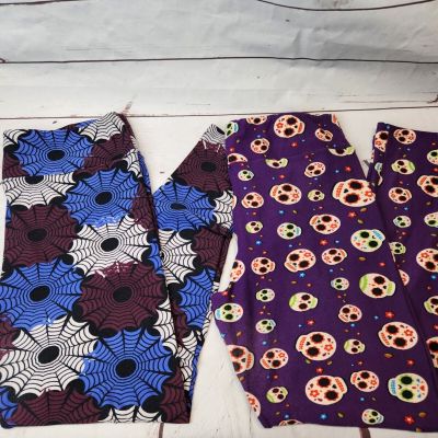 Lularoe Tall & Curvy Leggings 2 used Sugar Skulls and Spiderwebs Halloween