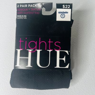 NWT HUE Opaque + Texture Control Top Black Tights - Size 1 2 Pair Pack