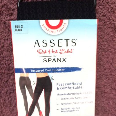 Spanx Red Hot Label  Sz 2  Black Textured Coil Sweater Shaping Tights # 2058 NWT