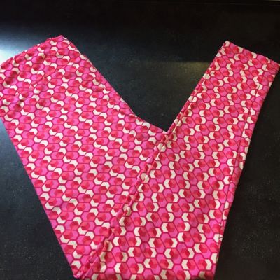 LuLaRoe OS Leggings | Q-bert bright pink patterned leggings.  Great for V-day