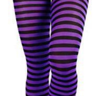 Women's Striped Tights One Size Black/Purple