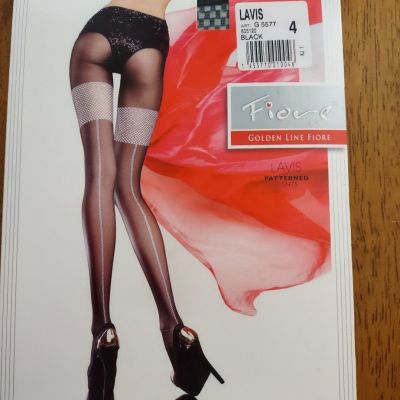 Fiore Lavis Patterned Tights Pantyhose Black Size 4. 20 denier.