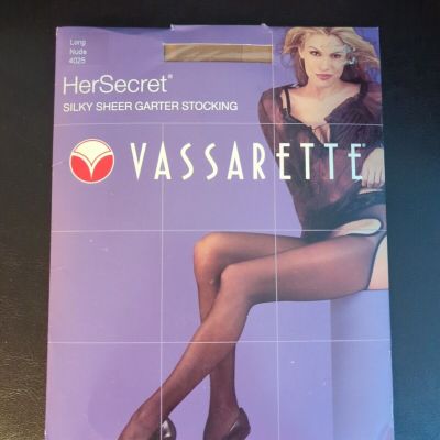 Vintage 90s Vassarette Her Secret Silky Sheer Garter Stocking Long Nude 4025