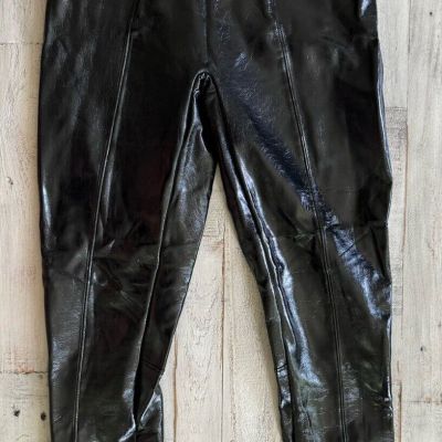 SPANX Faux Patent Leather Leggings Women's Size Medium Black Shiny EUC