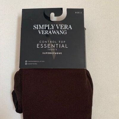 NWT Simply Vera Wang Women's Super Opaque 90D Control Top Brown Tights Sz 2