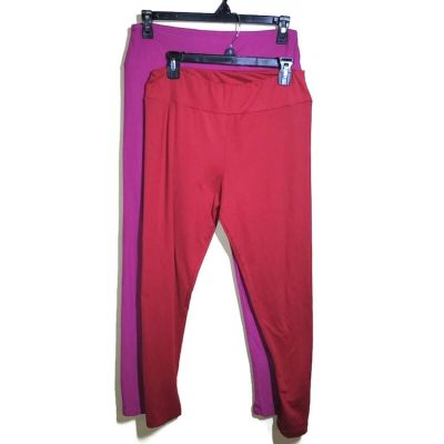 Two Plus Size Solid Leggings Pink Red Tall & Curvy