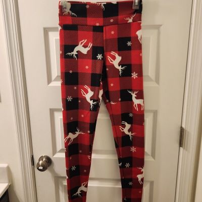 NOBO Leggings Size S Red/Black Plaid Christmas PAM