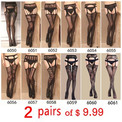 Cozy Feel 2 Pairs Women's Lace Pantyhose Tights Garter Lady Stockings large size