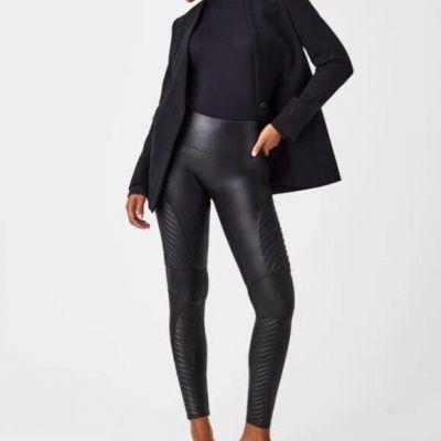 SPANX Faux Leather Moto Leggings Very Black Size Medium ($110/20136R)