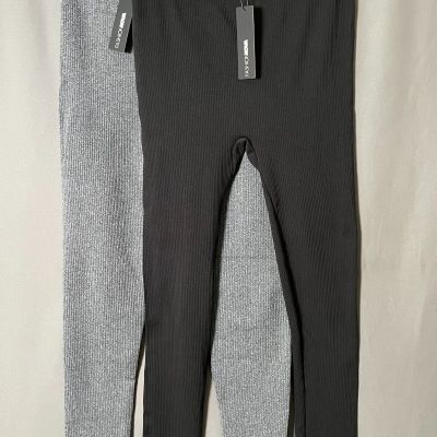 Fashion Nova NWT Reyna Ribbed Seamless Legging (Lot of 2) Black and Gray