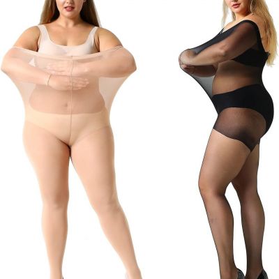 MANZI Women's 2 Pairs Plus Size Control Top Tights Ultra-Soft Panty Hose