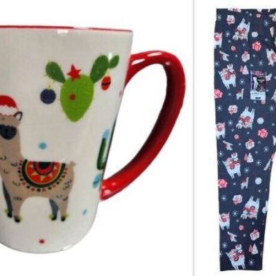 NWT Lot of 2 Christmas Llama Mug and Leggings No Boundaries Size XXL