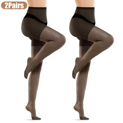 2 Pairs Sheer Pantyhose Ultra Thin Control Top Tights Breathable Reinforced Toe