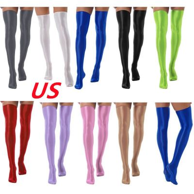 US Womens Over Knee Socks Glossy Stockings High Elastic Thigh High Underwear