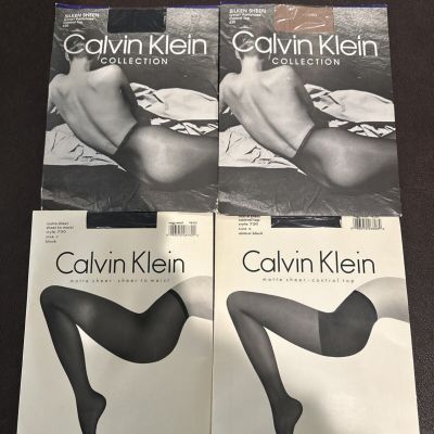 Vtg 90s CALVIN KLEIN Pantyhose Size C Matte Sheer Control Top Lot 4 Nude & Black