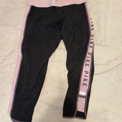 PINK Logo Leggings Womens Dgray /pink Ultimate Victora' Secret Yoga Pants Size L