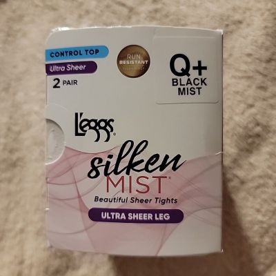 Leggs Silken Mist Control Top Pantyhose 2 Pair Black Mist Queen +