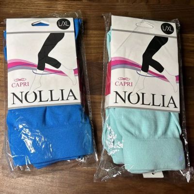 Nollia Leggings Womens L/XL Blues Capri Open Leg Lot 2 Fashion Seamless