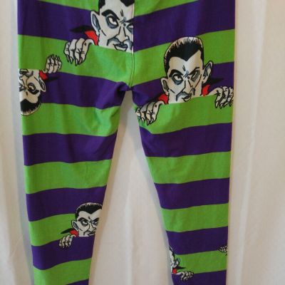 Lularoe Striped Dracula Leggings One Size Menacing Looking Monster NWOT