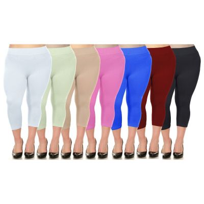 2-Pack Women's Soft High Waisted Smooth Active Yoga Capri Leggings (Plus Size)