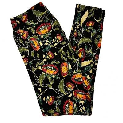 LuLaRoe Black Floral Sunflower Flower Orange Green Women's Leggings One Size OS