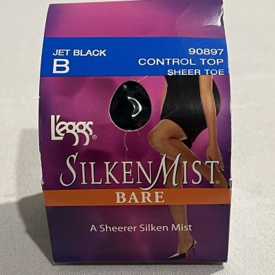 Silken Most Pantyhose B Jet Black 90897 Sheer Toe Control Top Vintage Bare New