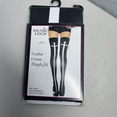 Brand New Gothic Cross Print Stockings Music Legs 4629