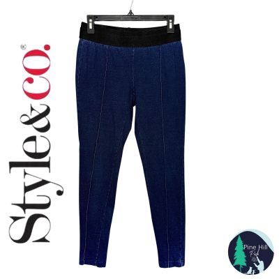 Style & Co Leggings Womens PS Petite Small Blue Denim Knit Comfort Waist Skinny