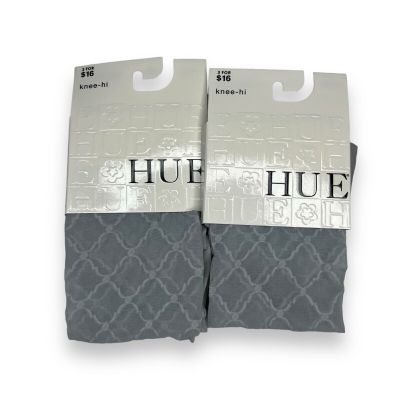 HUE Scalloped Grid Knee Hi Sock 2 Pair Womens One Size Chrome NEW