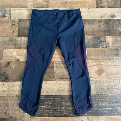 Athleta High Rise Mesh Capri Leggings Navy Blue Gym Workout Yoga Training SIze M