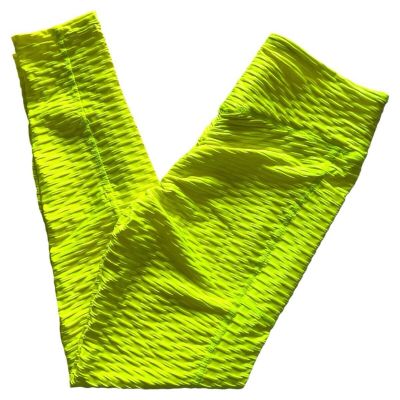 COOLRUN Textured Neon Green Leggings Yoga Pull On Stretch Workout Pants