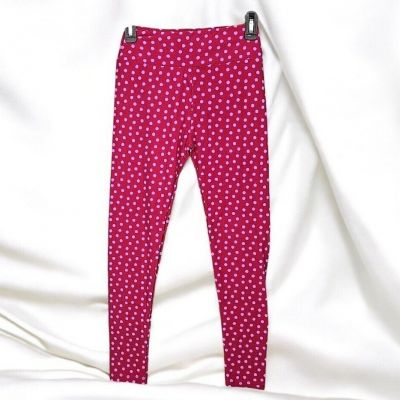 LuLaRoe Womans OS One Size 2-10 Leggings Red with Purple Polka Dots Activewear