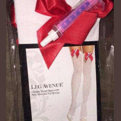 Leg Avenue Nurse White  Thigh High Nylon Stocking Halloween Syringe Costume Sexy