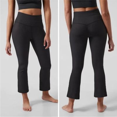 Athleta Elation Black Ribbed Crop Flare Leggings 2X