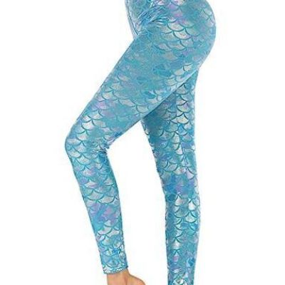 Halloween Shiny Fish Scale Mermaid Leggings for Women Small 26-magic Blue