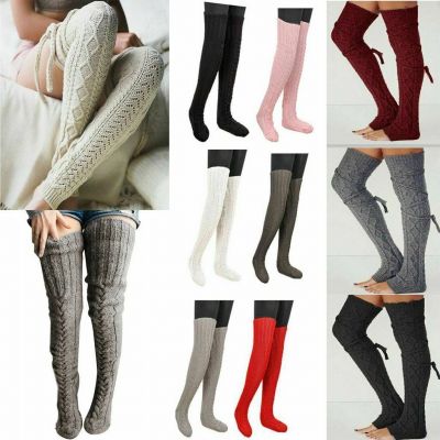 Womens Warmer Knitted Long Boot Socks Over Knee Thigh High Stockings Crochet Leg