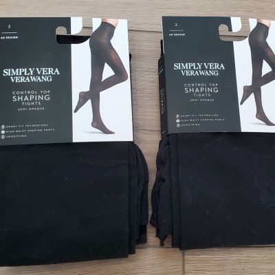 NEW 2 Pairs Vera Wang Womens Control Top Shaping Tights Semi Opaque Black Size 2