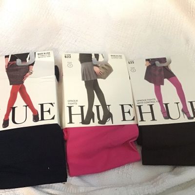 Hue Lot Of 3, Opaque Tights Navy, Expresso, Rose, Size 3 New