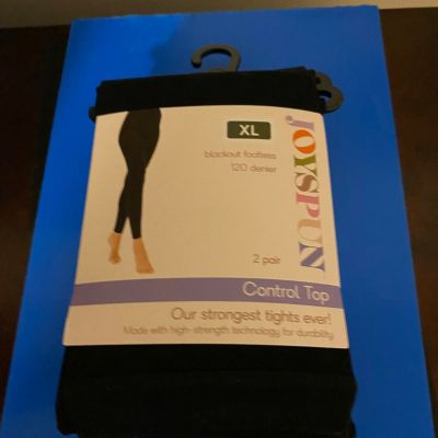 WOMEN'S SIZE XL JOYSPUN 2 PACK BLACKOUT CONTROL TOP footless TIGHTS 120 DENIER